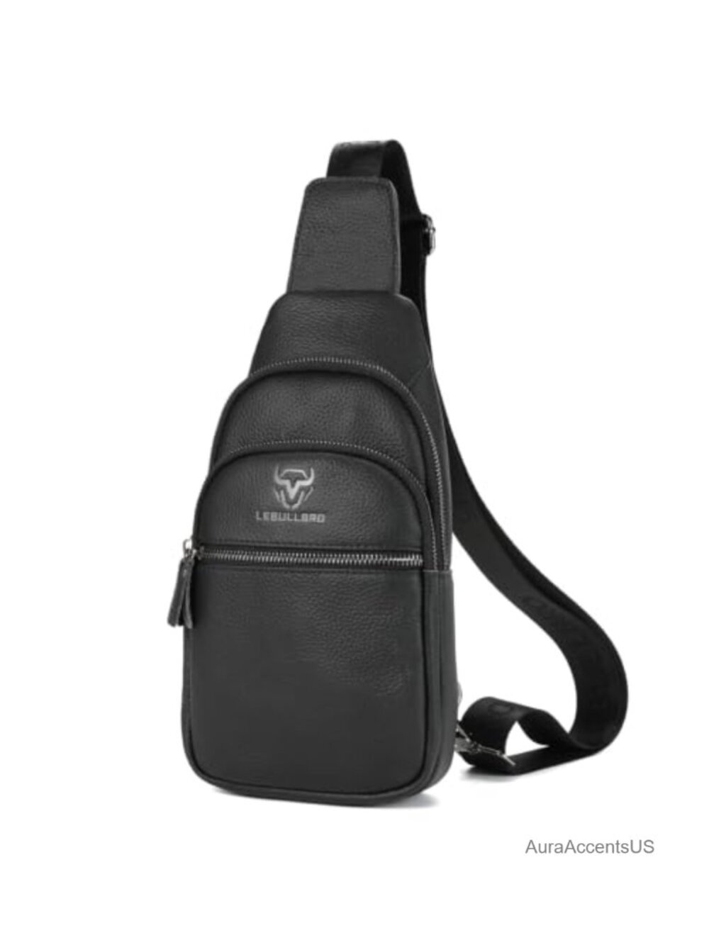 Leather Sling Bag Crossbody Chest Bag Adjustable Strap Zipper Pockets